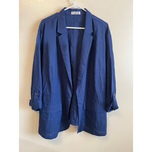 89th & Madison Plus‎ Size 3X Blue Blazer – Rolled Sleeve Lightweight Jacket